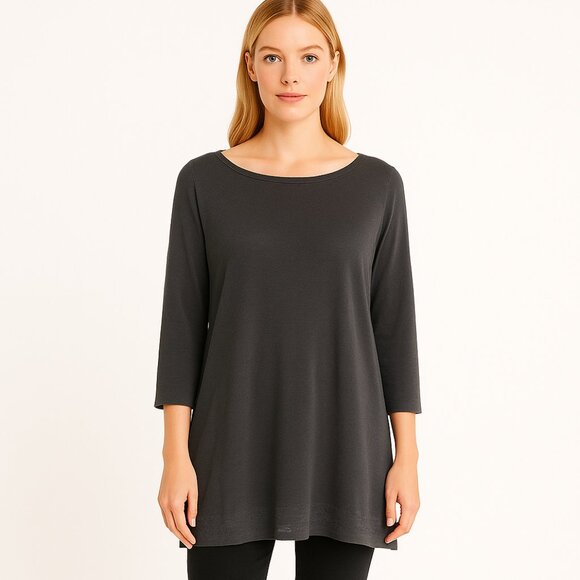 Eileen Fisher Organic Linen Tunic Top Gray 3/4 Sleeve Lagenlook Minimalist M - Picture 1 of 10